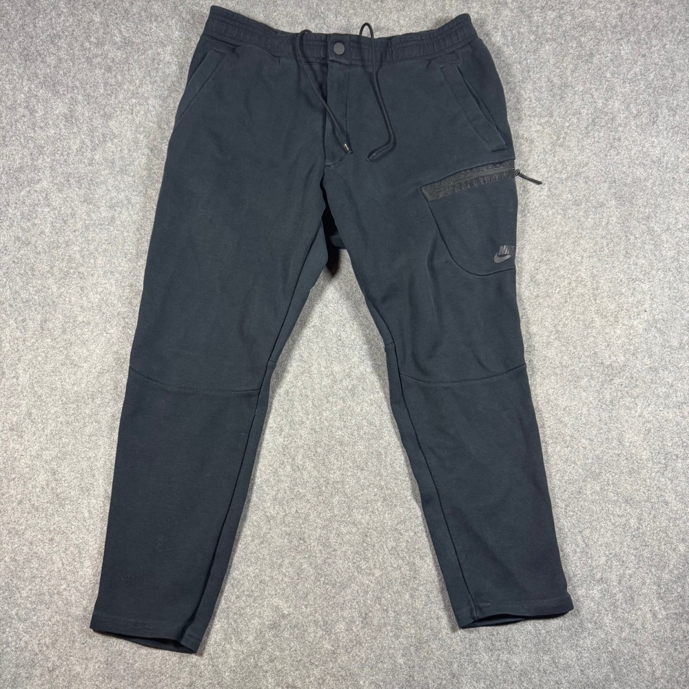 Nike Tech Fleece Joggers Women XL Black Tapered Utility Bonded Zip Pocket Pants